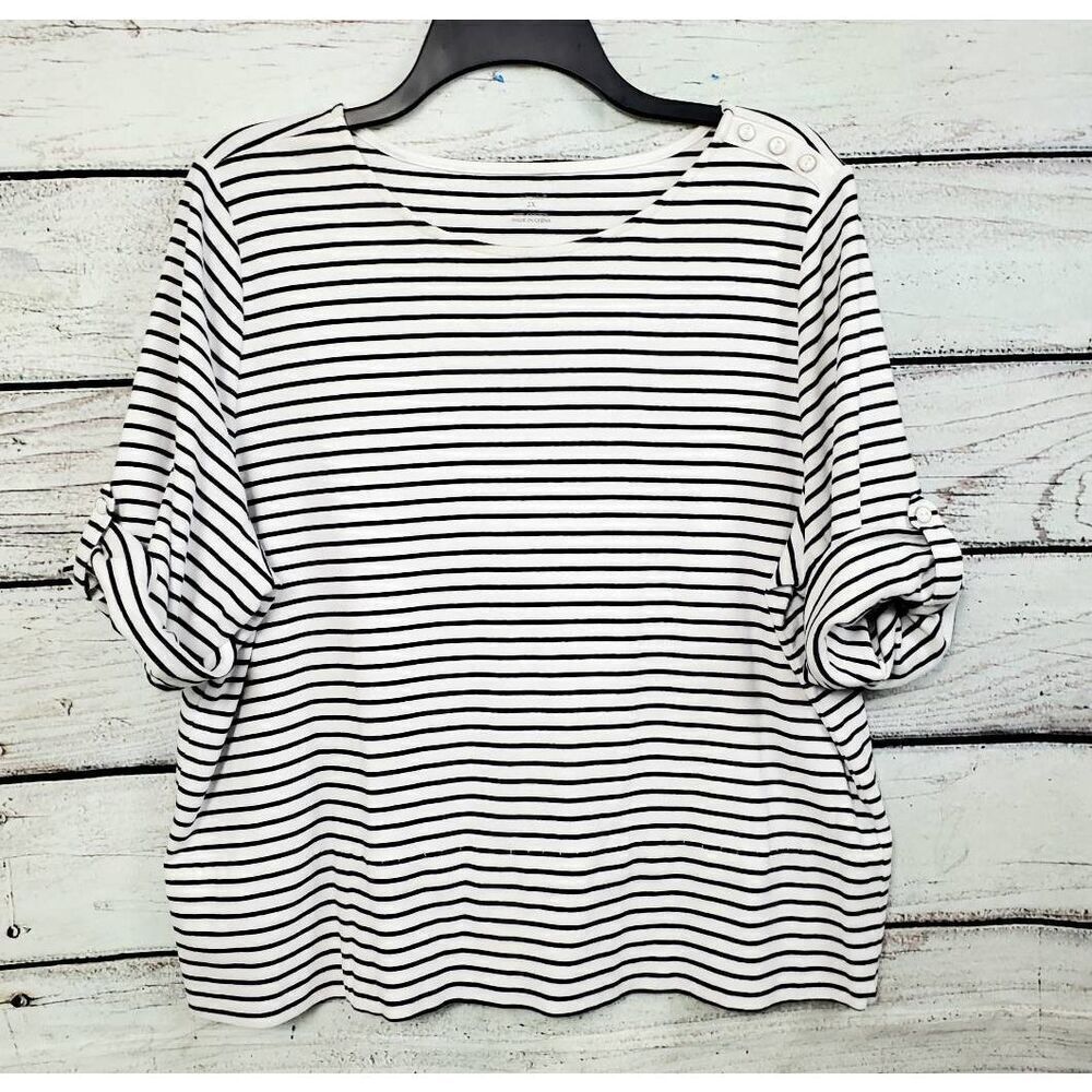 CJ Banks 2x  White Navy Stripe Top